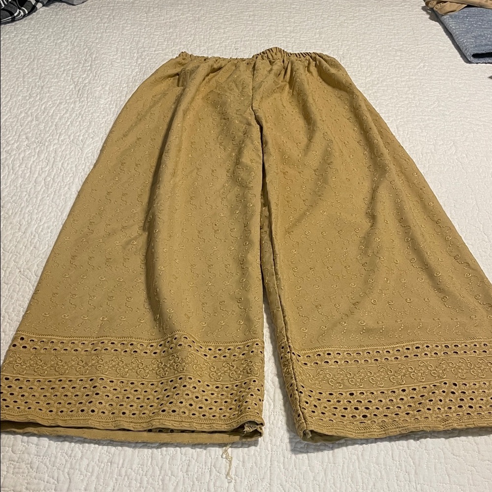 Mustard gold eyelet pants